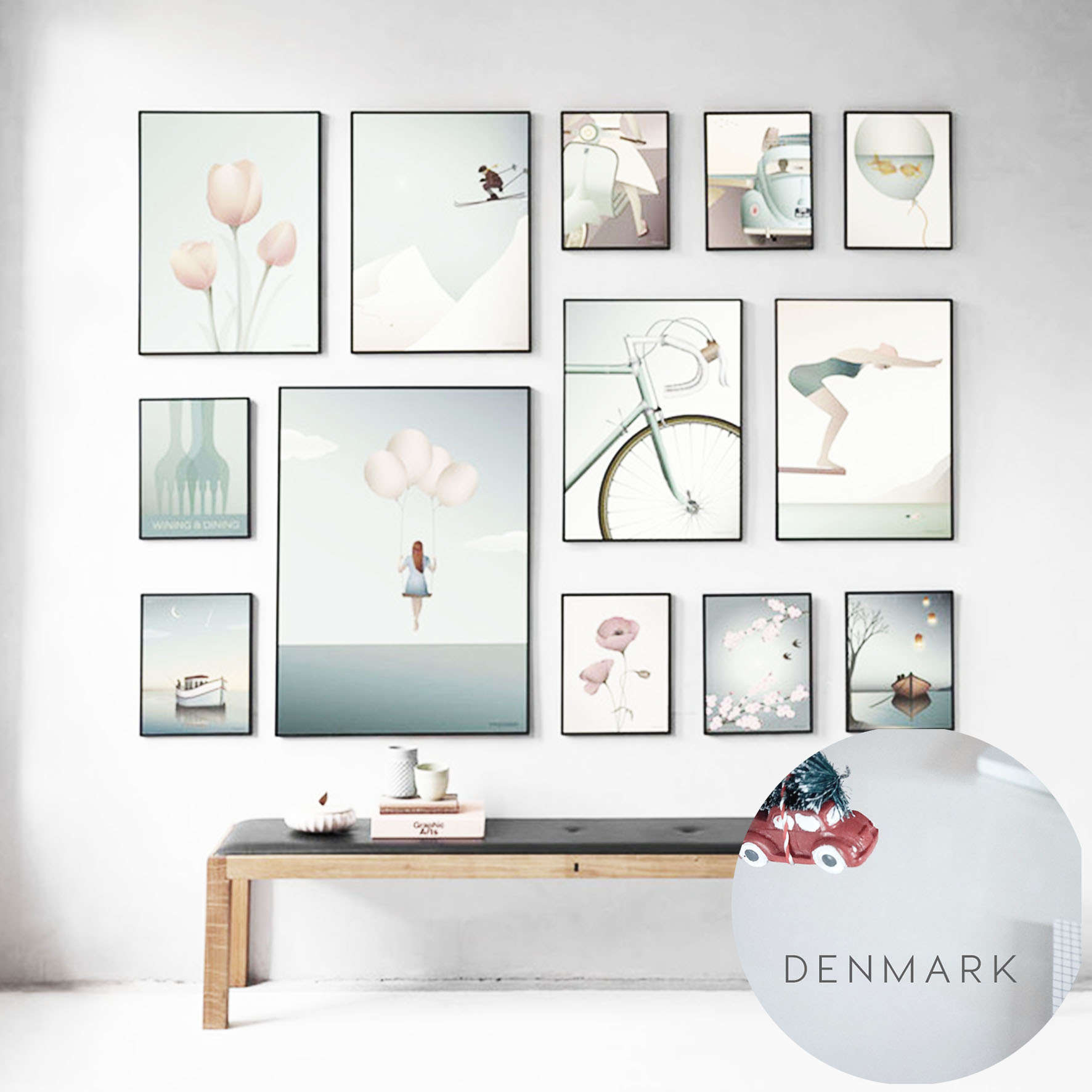 vissevasse, scandinavian prints, vintage style frames, pastel prints, italianbark interior design blog, gallery wall