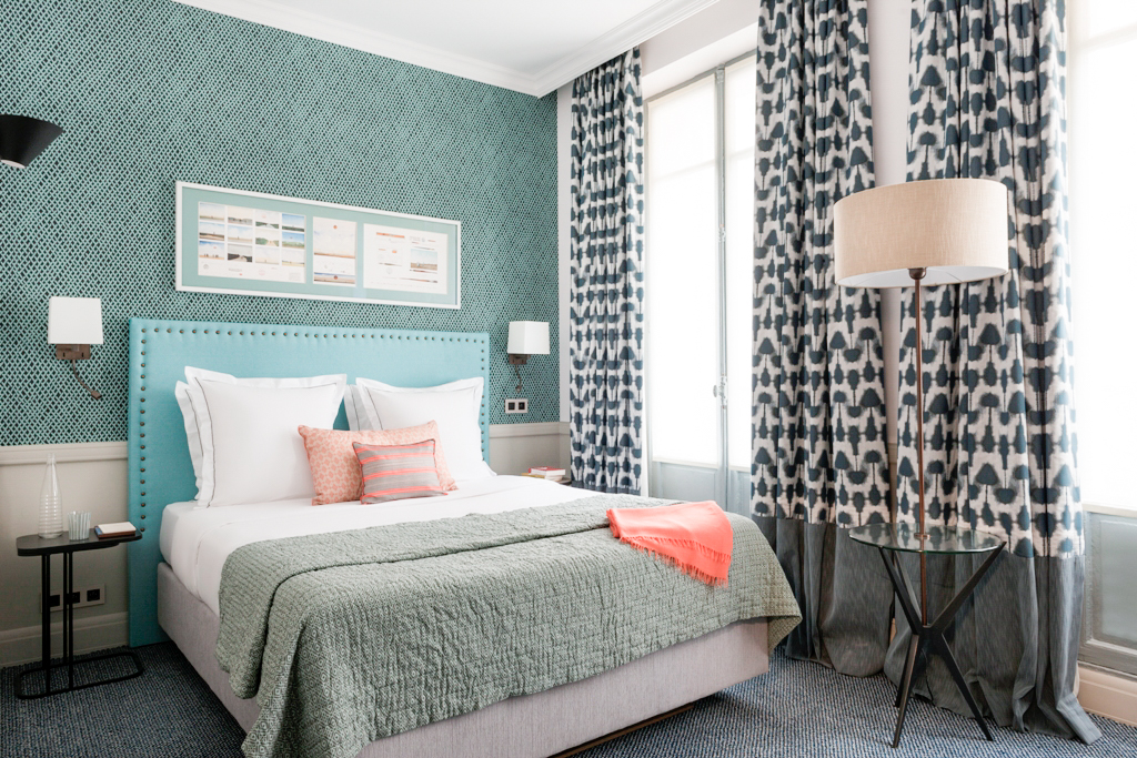 boutique hotel paris, adele et jules, italianbark interior design blog, hotel bedroom , colourful hotel bedroom