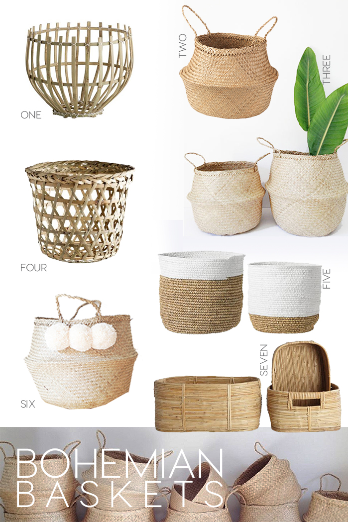 bohemian baskets planters, wicher baskets, rattan trend, italianbark interior design blog, jungalow trend