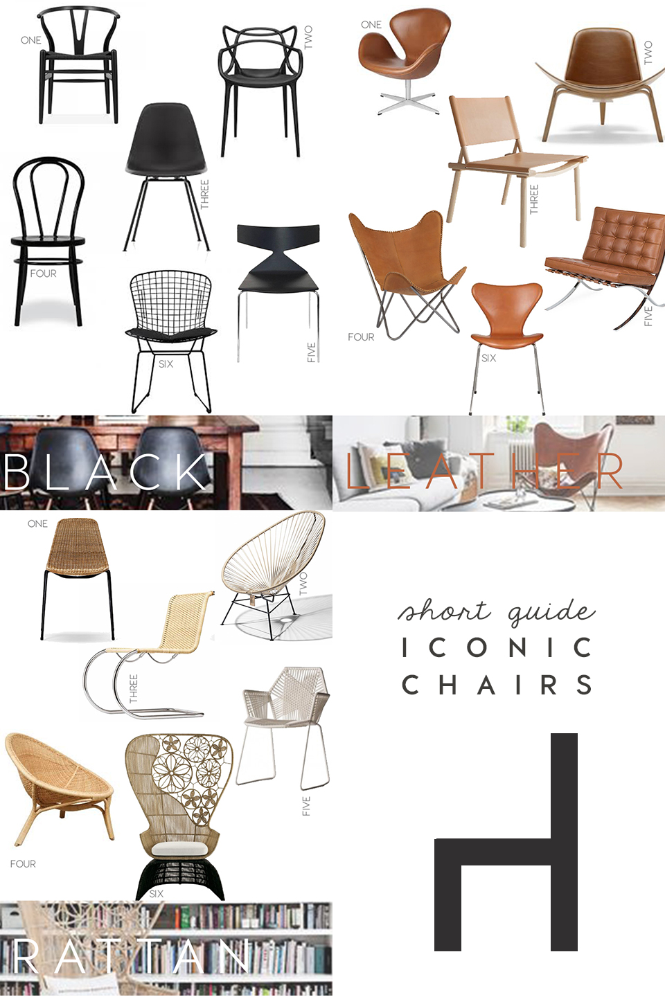 iconic seatings, design icons, chairs, black chairs design, rattan chairs, leather accent chair, interior trends, italianbark interior design blog