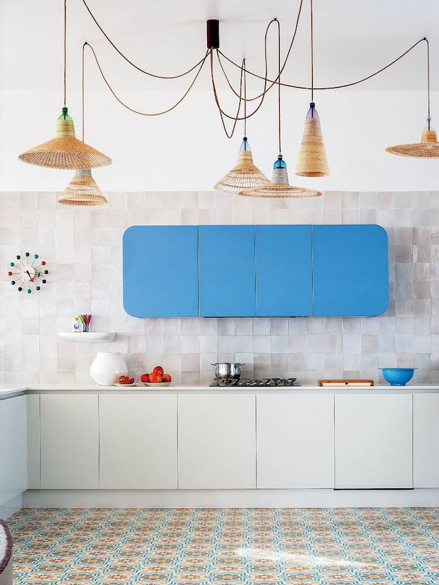 colourful kitchen ideas, kitchen design, italianbark interiordesignblog,, pet lamps, rattan lamps kitchen