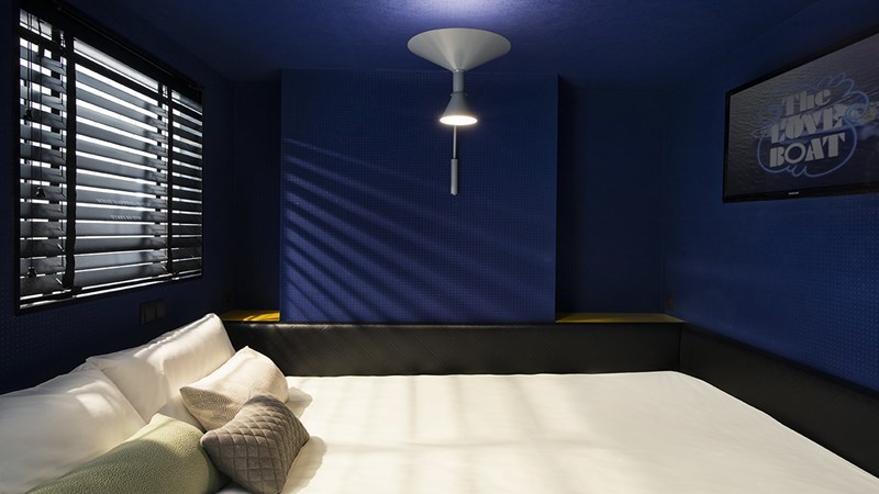 DIFFERENT HOTELS - YUP, hotel bedroom design, blue bedroom decor, hotel trends
