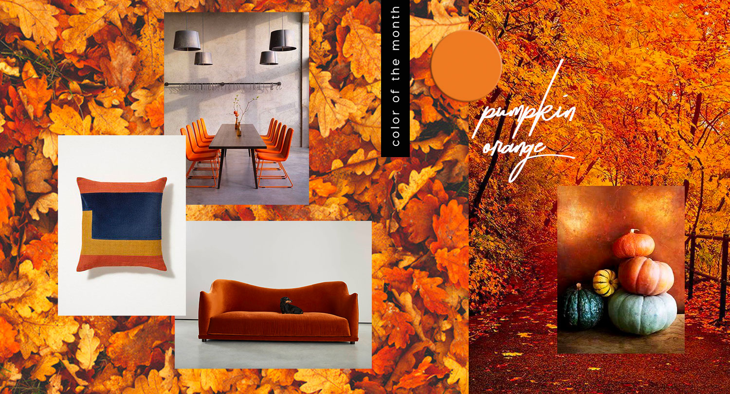 ORANGE COLOR TREND 2020, orange interior design, pumpkin orange